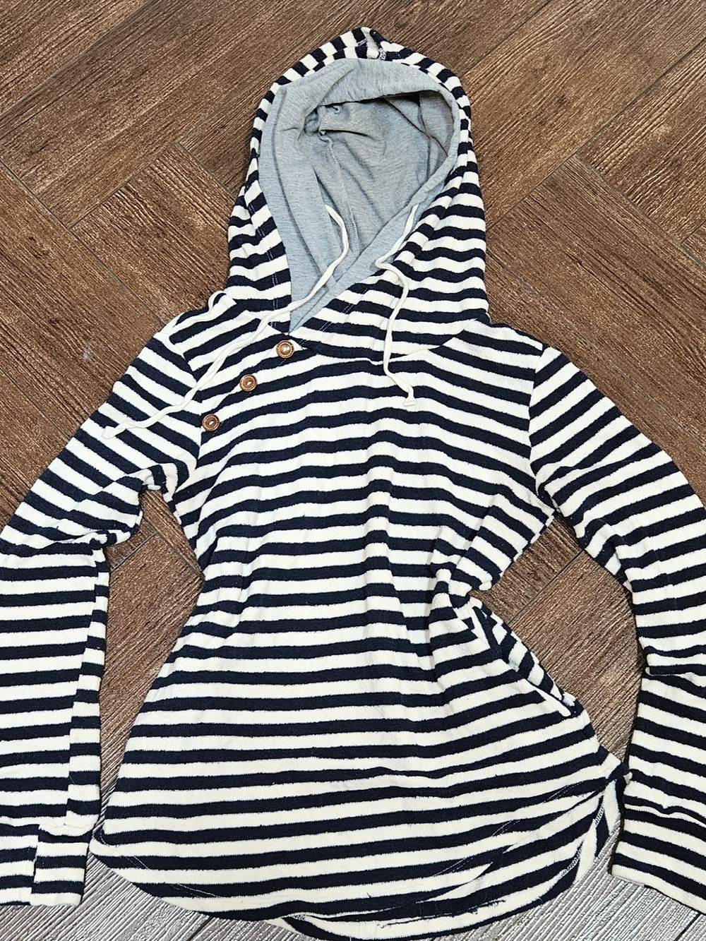 tea n rose Navy and White Striped Hooded Pullover